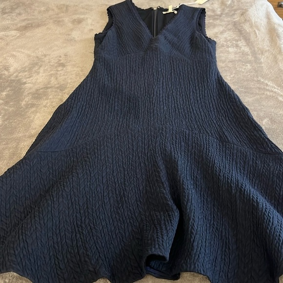 Rebecca Taylor V-Neck Navy Sleeveless Textured Chevron Dress Flare Size 2 NWT - Picture 5 of 15